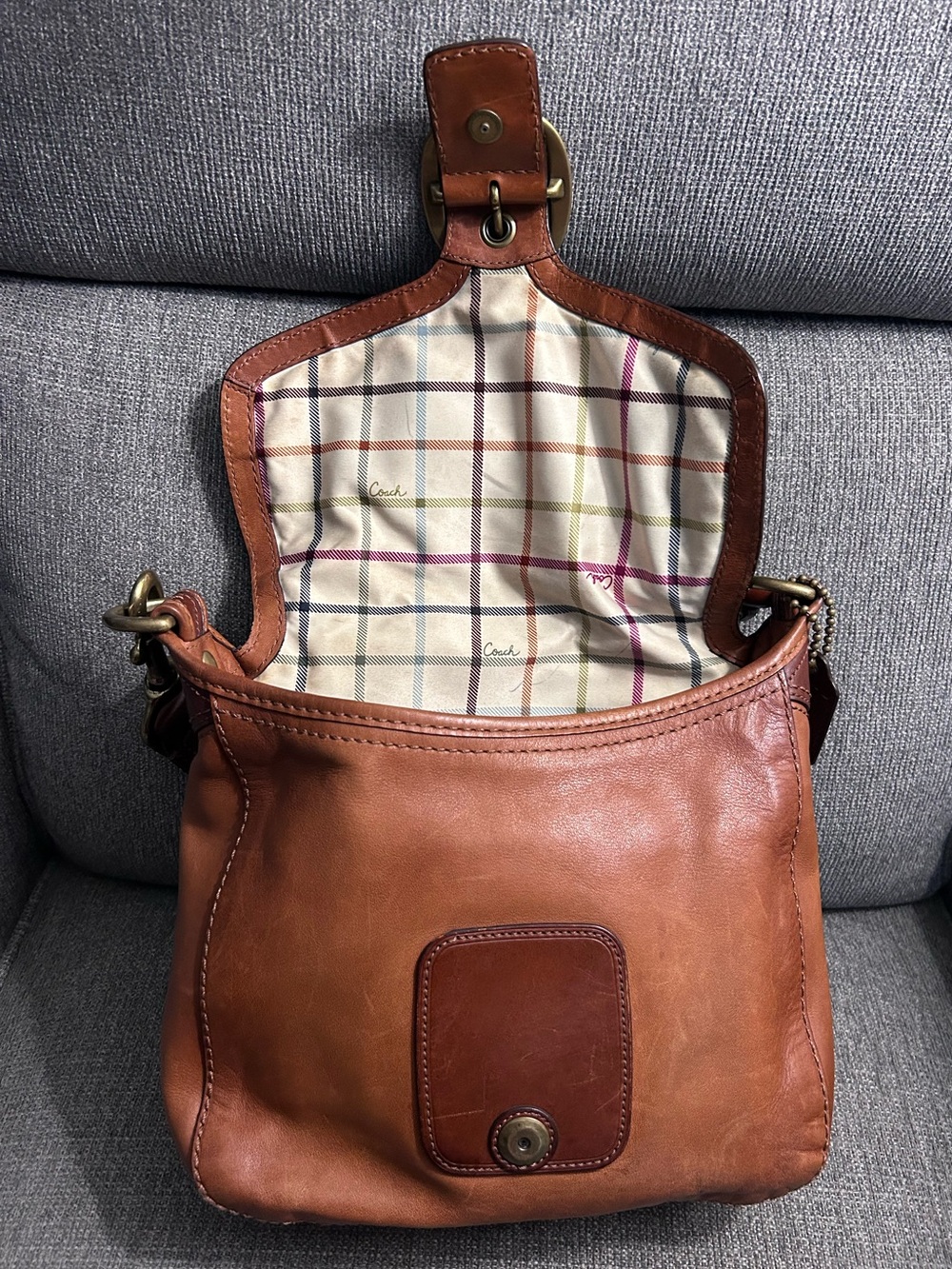 Coach Bleeker Large Flap Tattersall Satchel Bag 11419 with laced strap, hang tag - Picture 7 of 14